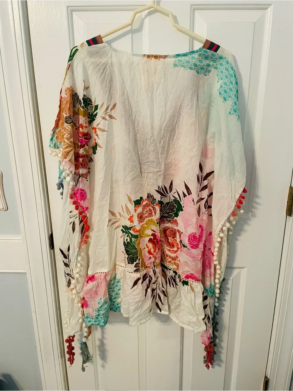 Floral Pom-Pom Women’s Swim Coverup Tunic - Pastel Floral - Picture 8 of 8